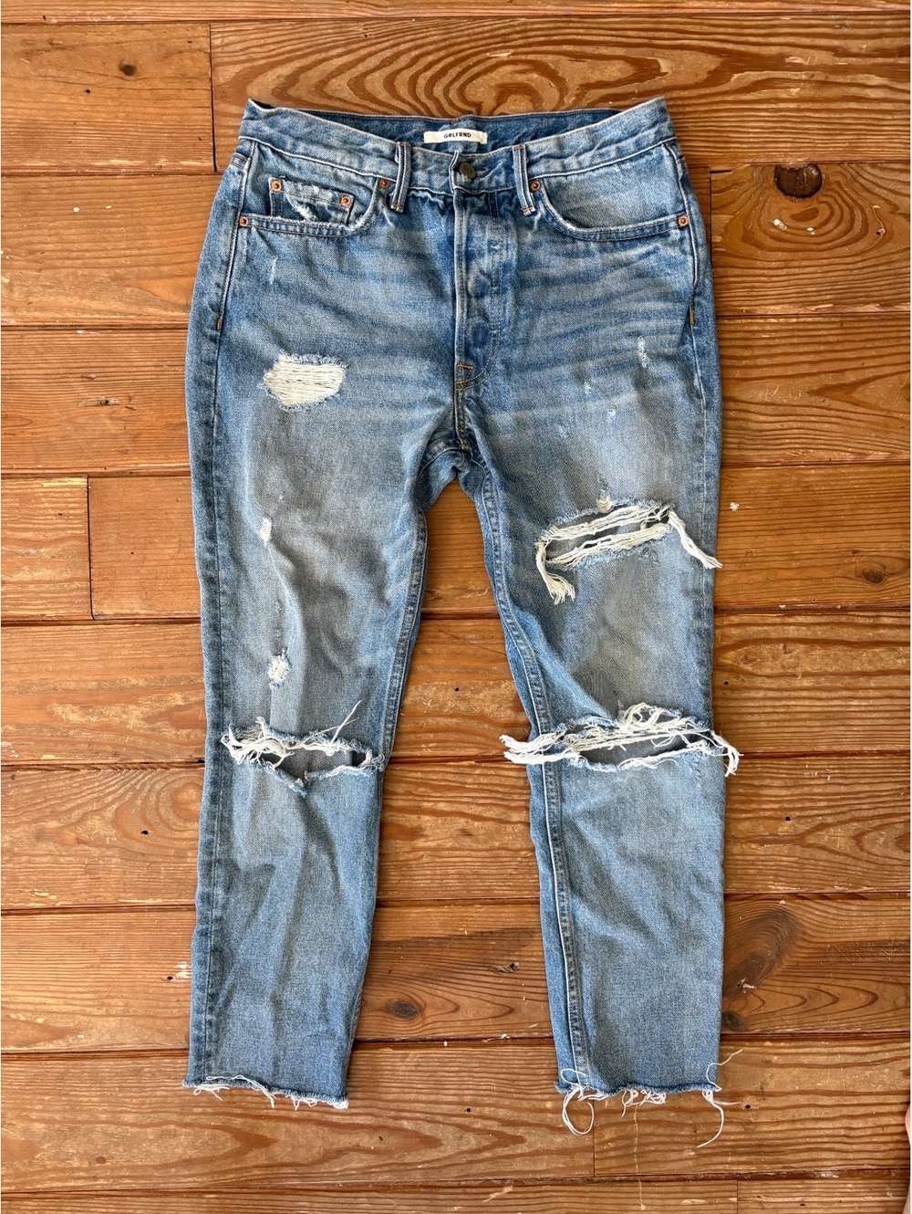 GRLFRND Karolina Distressed High Rise Jeans Size 29 NWOT Cropped Raw Hem